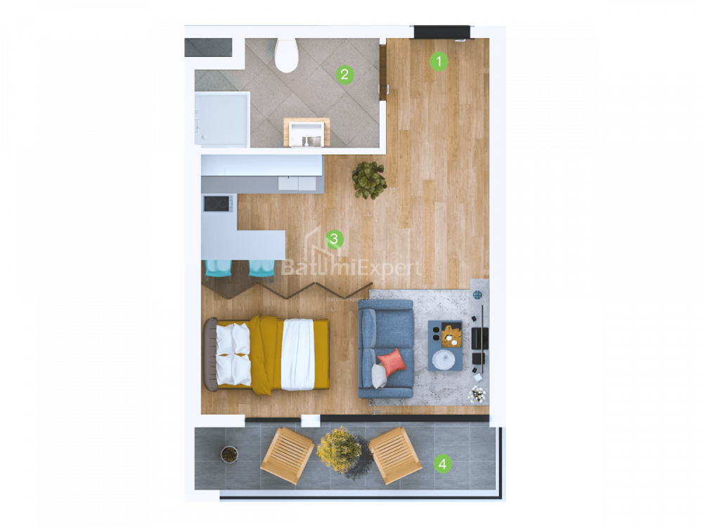Квартира 33.8 м² - Шерифа Химшиашвили, Батуми, Грузия